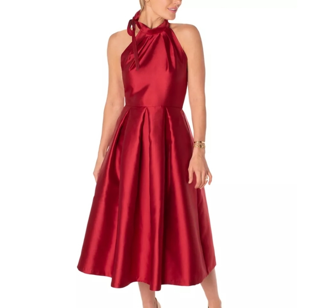 Maison TaraWomen's Satin Fit & Flare Halter Dress